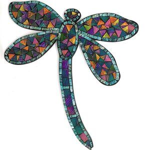 Rainbow colored Mosaic tile Dragonfly hanging 19"